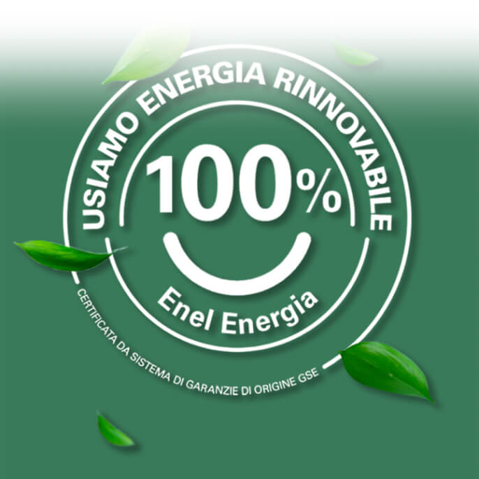 Logo usiamo Energia 100% rinnovabile certificata da GSE